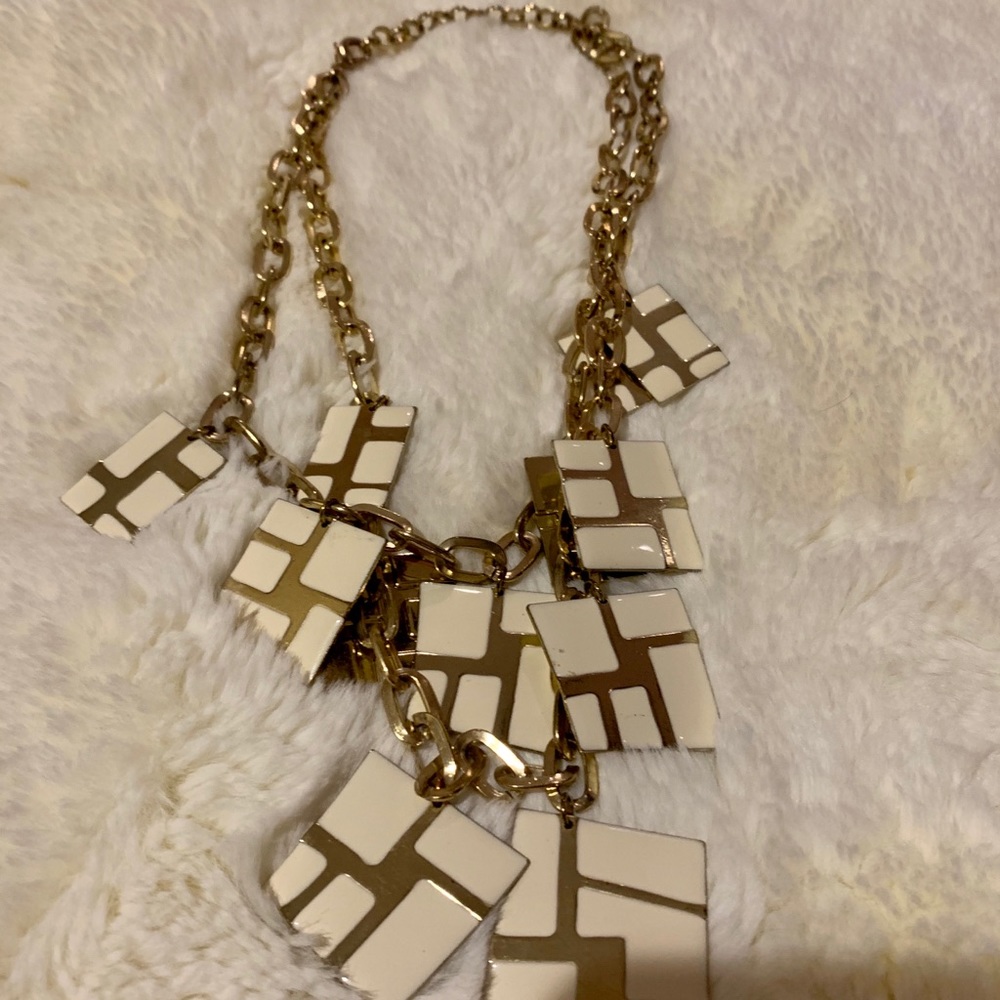 Gold and White Enameled Statement Necklace